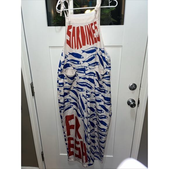 Sardines Forever Overall Linen Look Jumpsuit Sz XL Stretch Colorful Red Blue - Picture 1 of 10